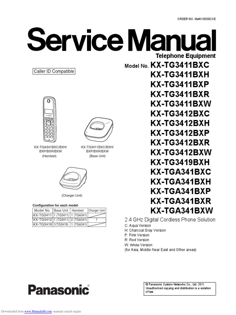 Panasonic kxtg3411bxh service manual | Power Supply | Telephone | Free