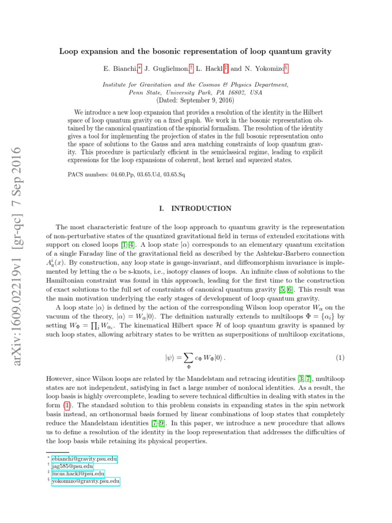 Loop Expansion in Quantum Gravity | PDF | Quantum Mechanics | Particle ...
