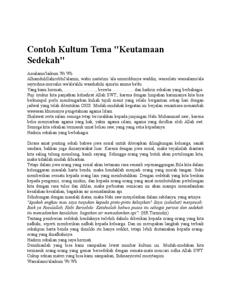 Contoh Soal Terbaru Contoh Kultum Tentang Sedekah