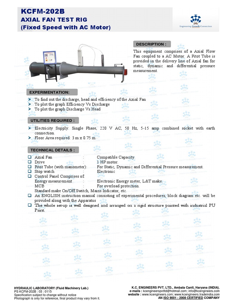 Axial Fan Test Rig Specifications | PDF