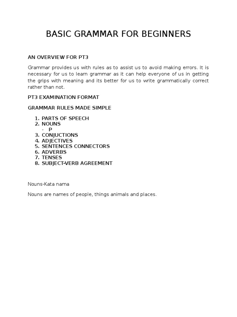 Basic Grammar Guide for PT3 Students | PDF | Career & Growth | Language ...