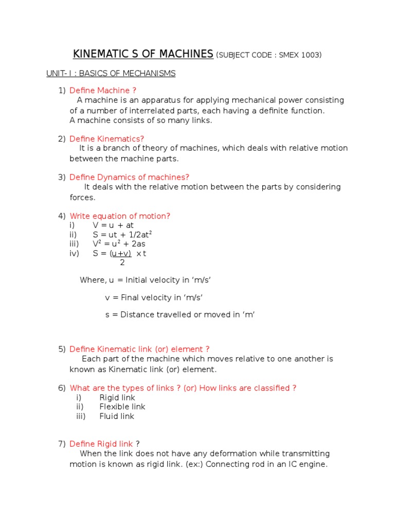 Kinematic of Machines Part A | PDF | Machine (Mechanical) | Gear