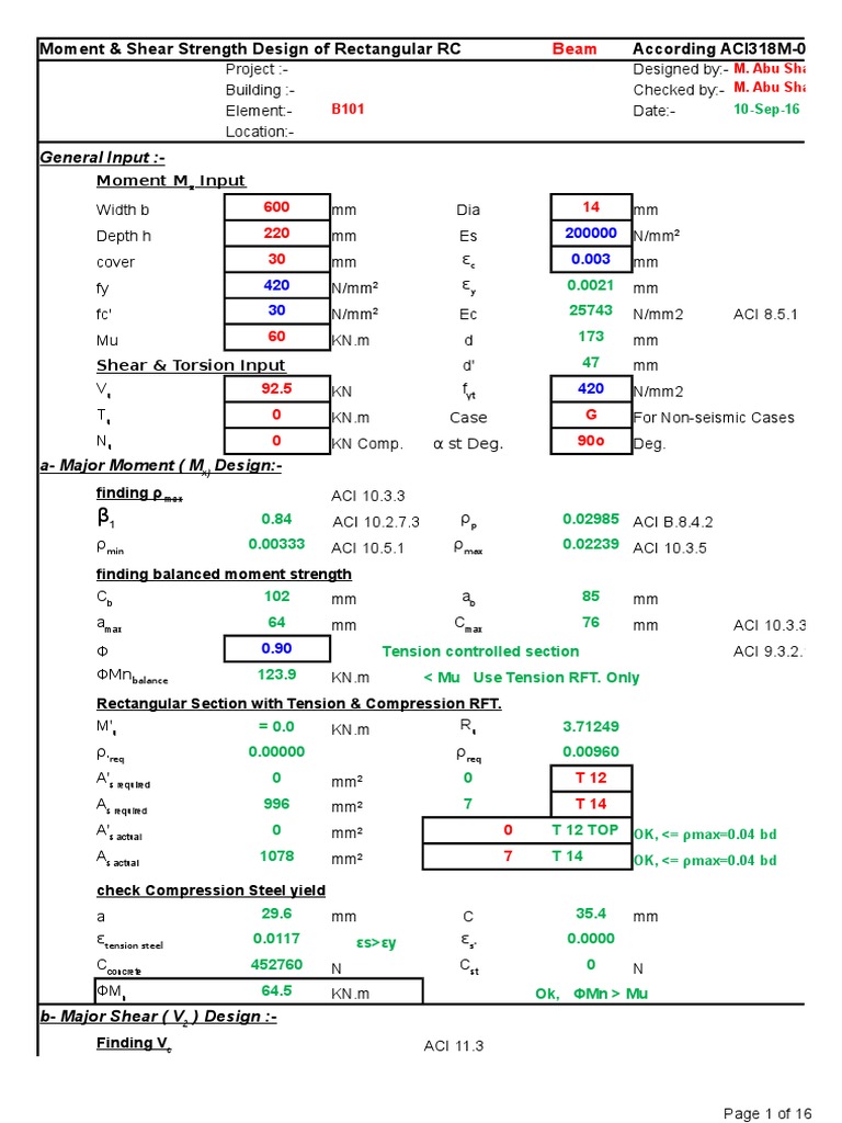 ACI 31808 Rec Sec. Mx QTorsion Design Beam (Structure) Classical