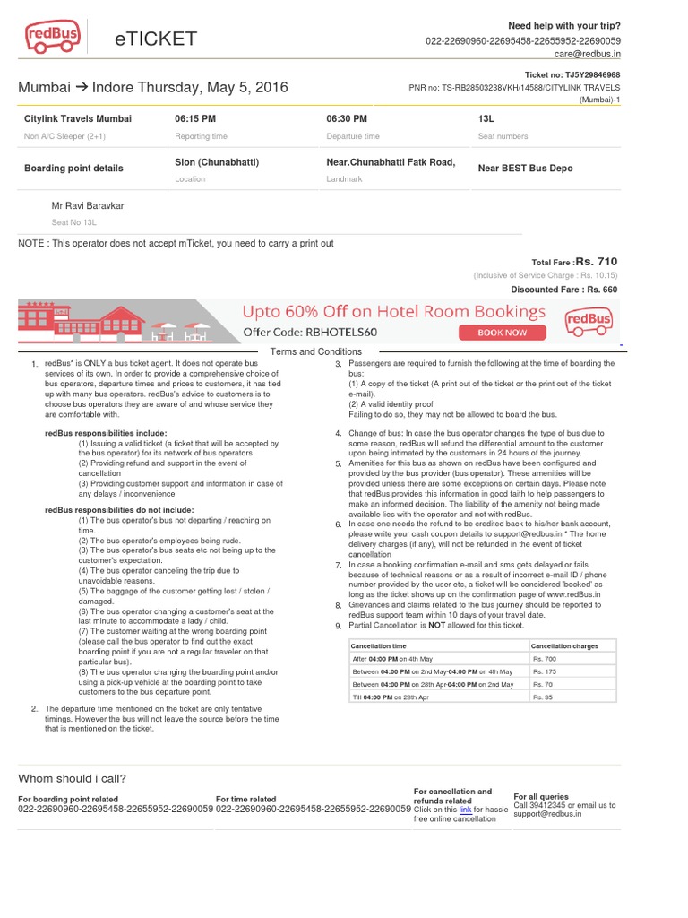 RedBus Ticket Status and Details | PDF | Ticket (Admission) | Bus