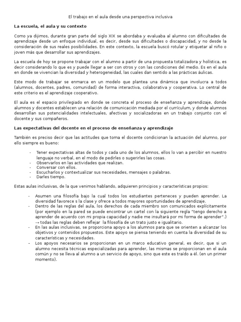 Aula desde una Perspectiva Inclusiva | PDF | Plan de estudios | Aprendizaje
