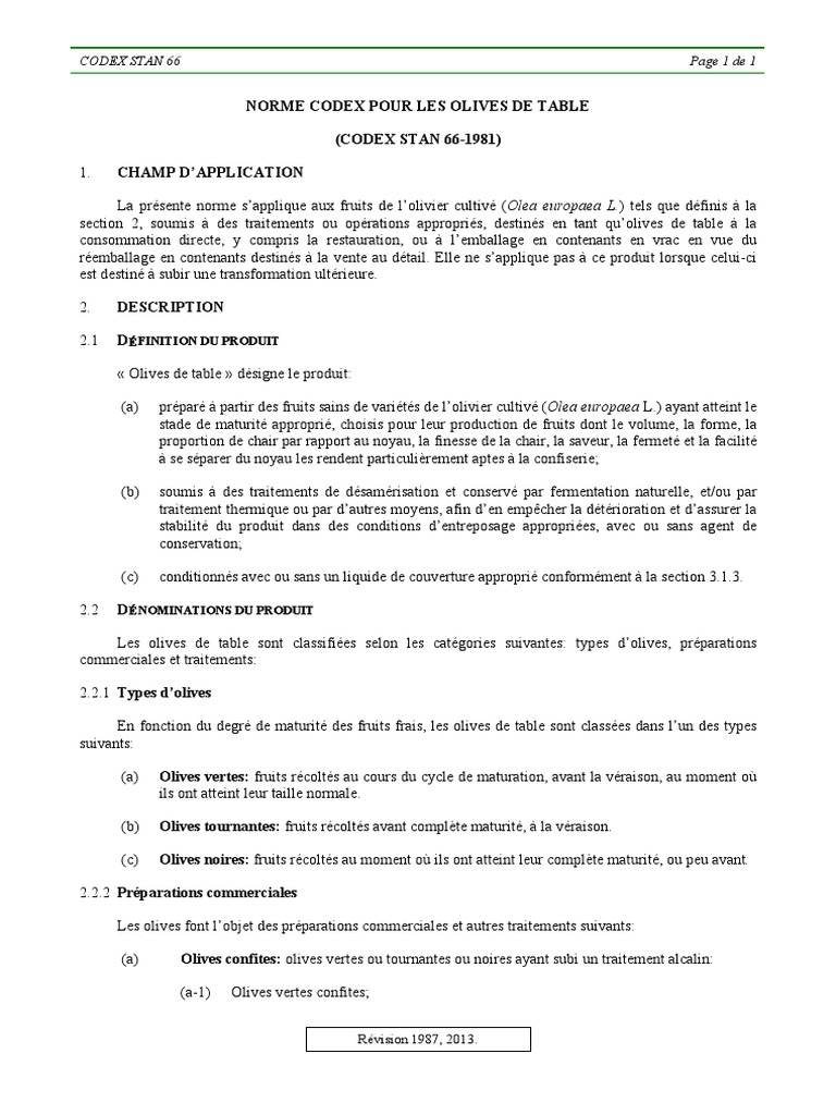 Norme Codex pour Olives de Table | PDF | olive | Sel