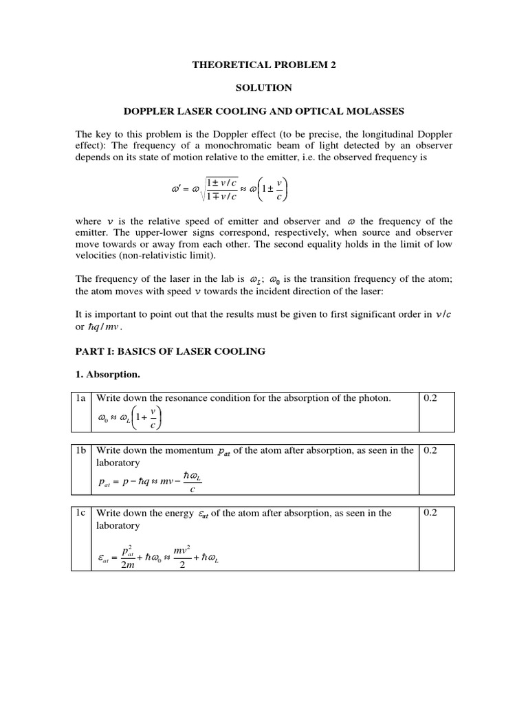 Theoretical Problem 2 Solution Doppler Laser Cooling and Optical