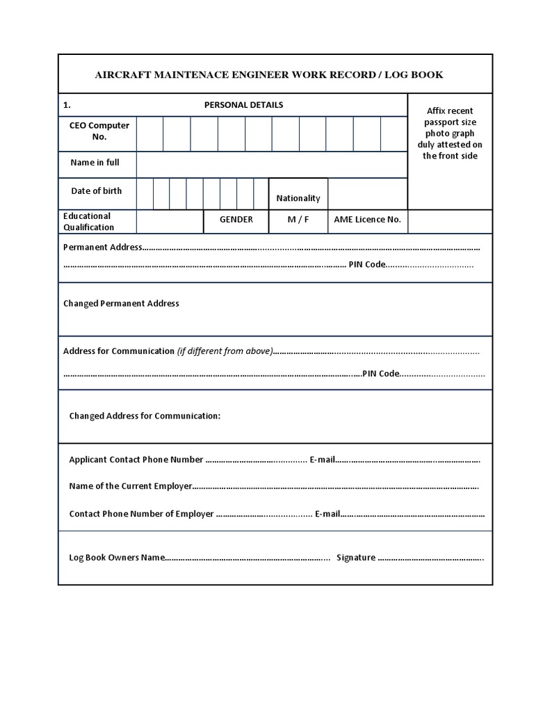Format of Aircraft Maintenace Engineer Work Record | PDF | Computers
