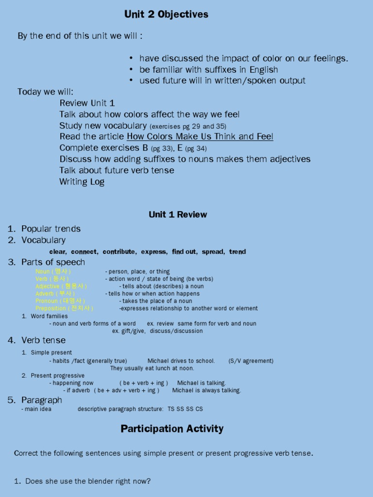 Unit 2 Objectives: (Exercises PG 29 and 35) (PG 33), (PG 34) | PDF
