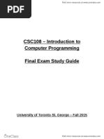 CSC108H1 Final- Complete and Comprehensive 62 Page Final Exam Study Guide - Fall 2015