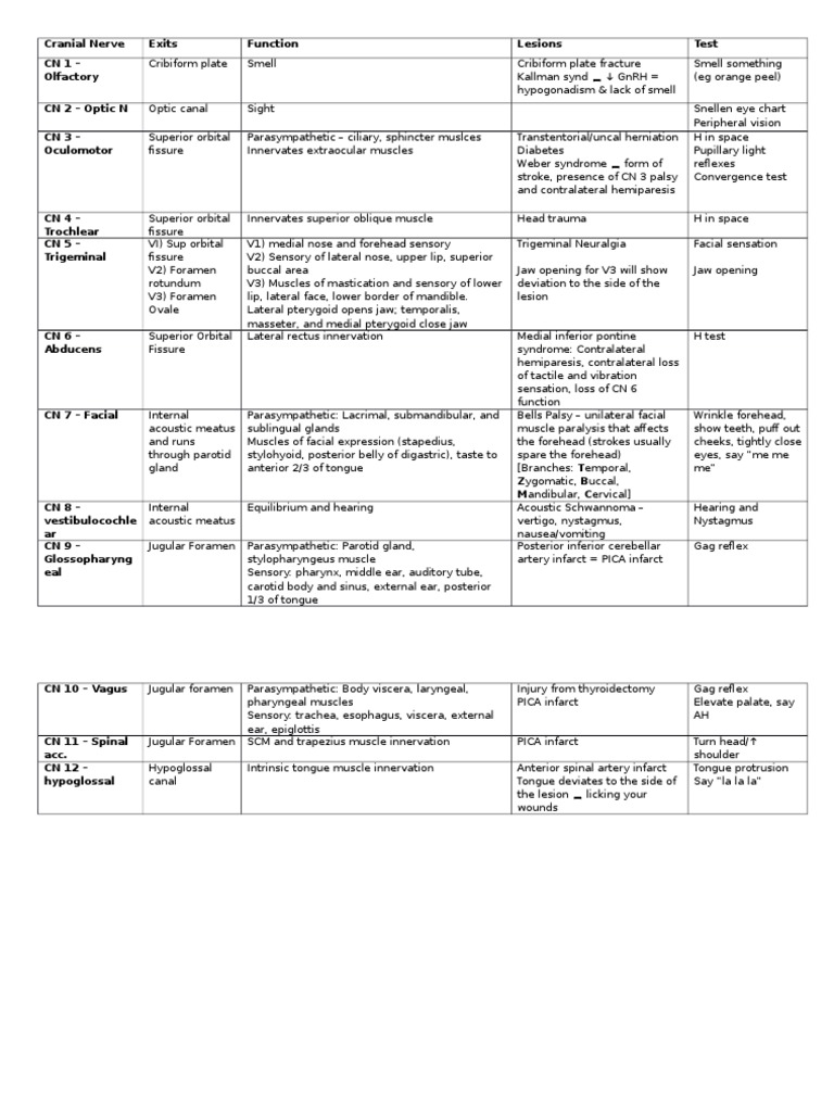 Cranial Nerve Cheat Sheet Neuroanatomy Nervous System