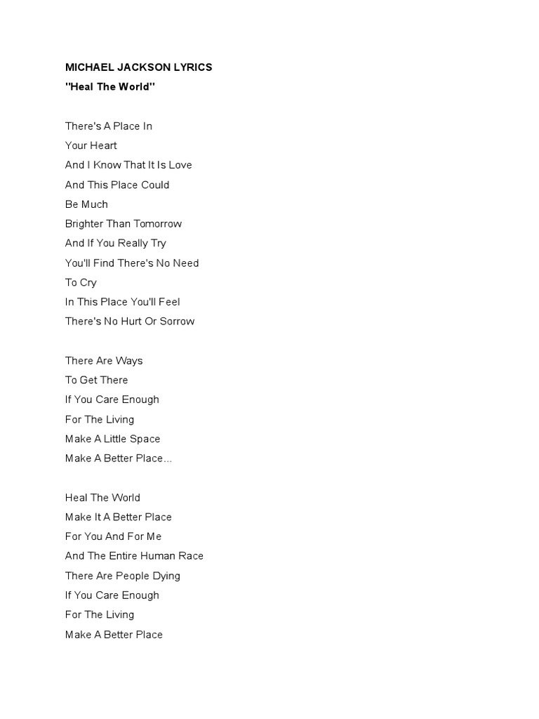 Michael Jackson Songs Lyrics Heal The World