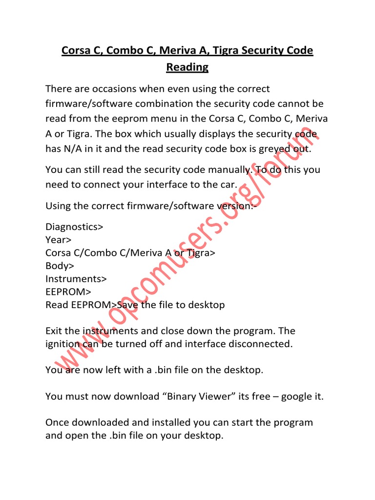 Corsa C Security Code PDF