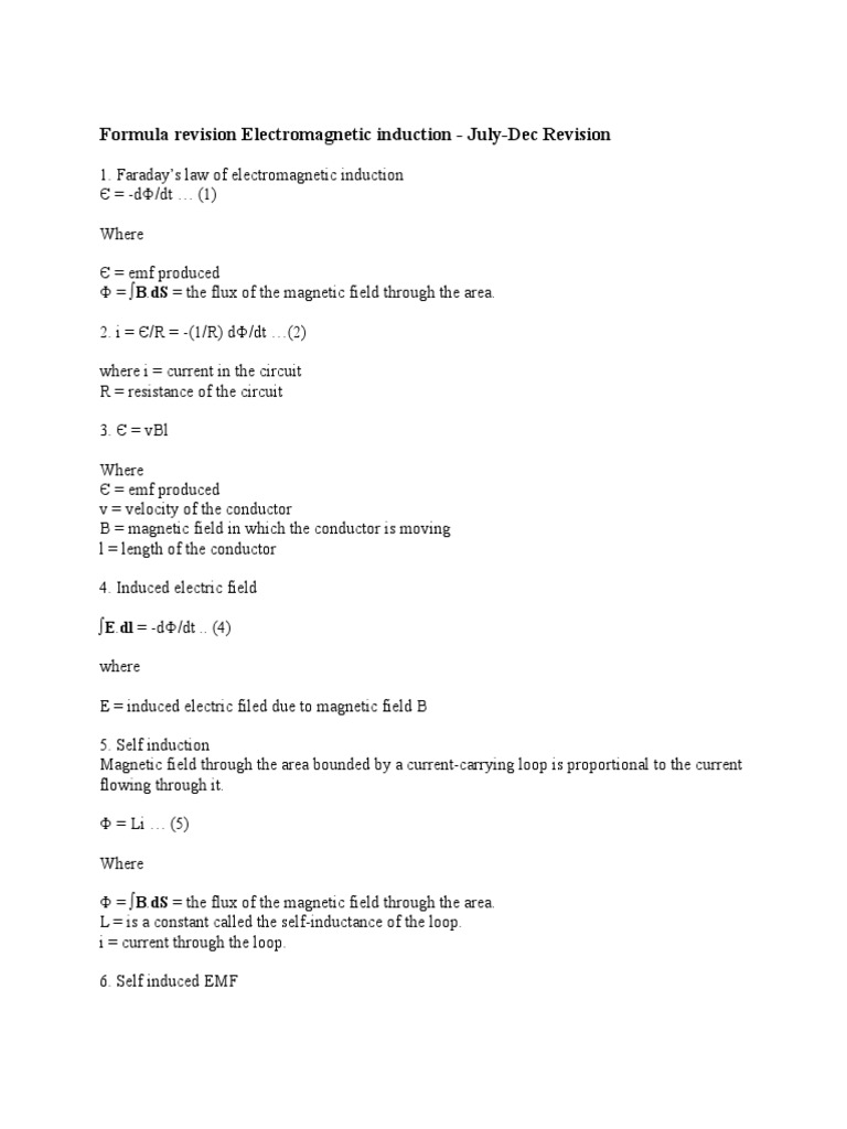 Electromagnetic Induction Formula Guide | PDF
