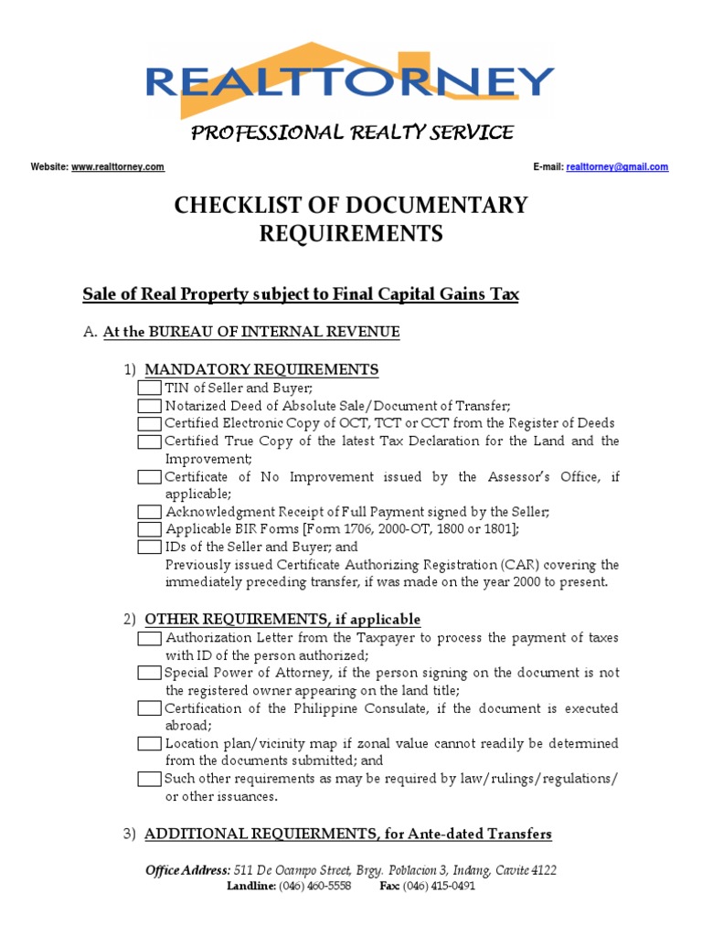 Checklist of Documentary Requirements Notary Public Taxes