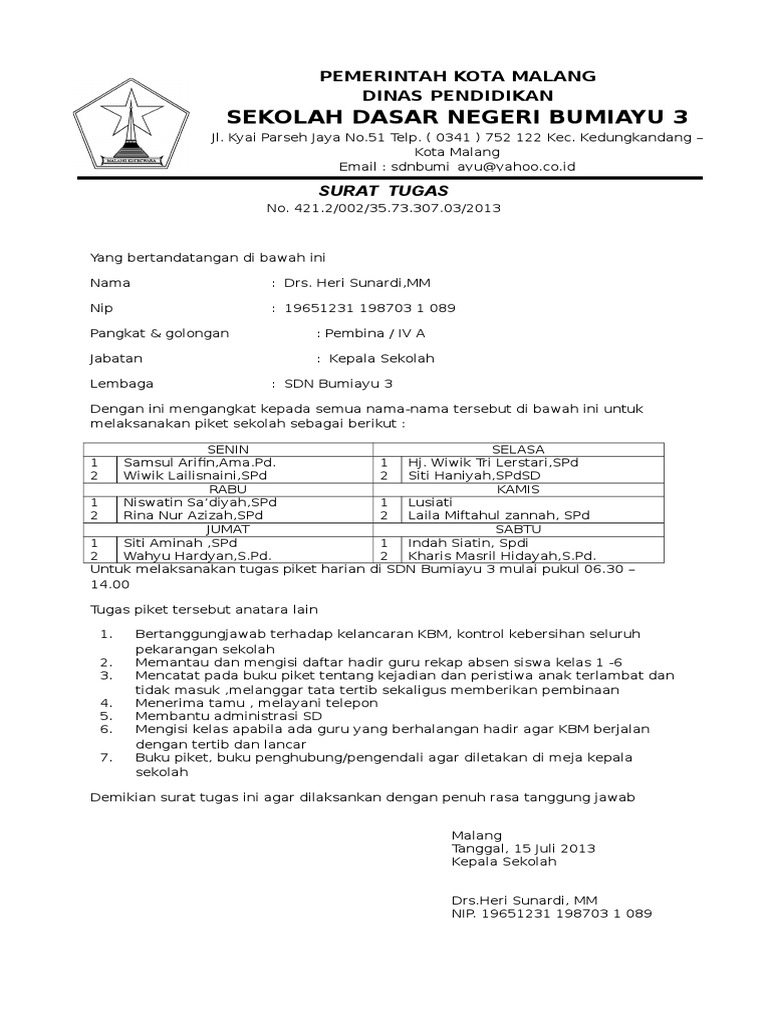 Surat Tugas Piket 