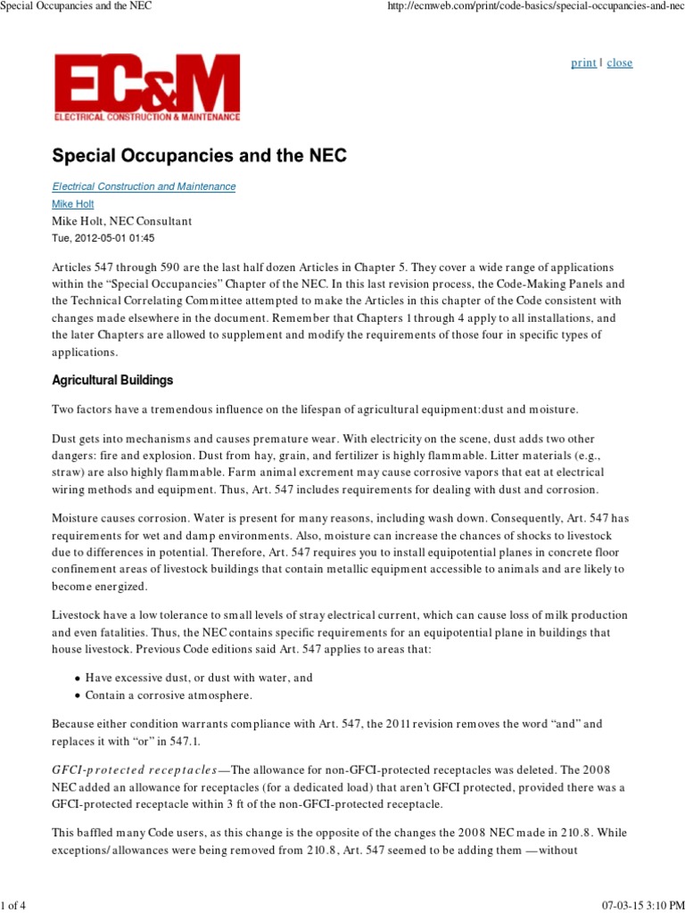 Special Occupancies and The NEC | PDF | Electrical Wiring ...