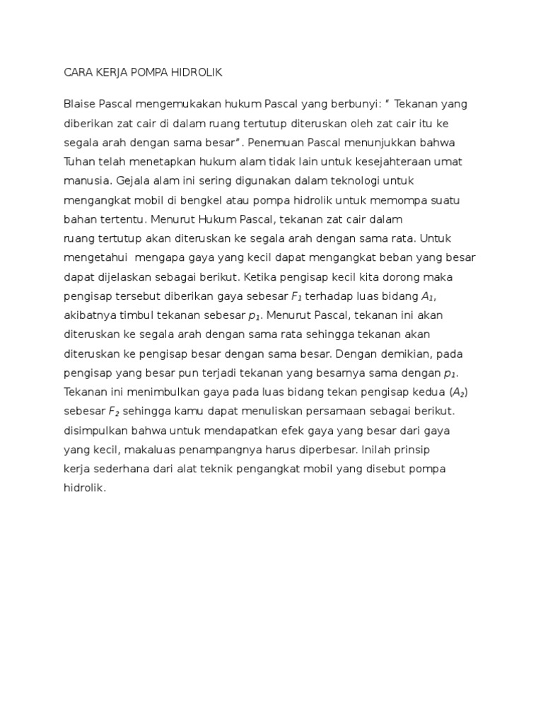 Prinsip Kerja Pompa Hidrolik Pascal | PDF | Sains & Matematika ...