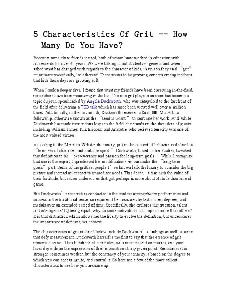 5 Characteristics of Grit 2 PDF Grit (Personality Trait