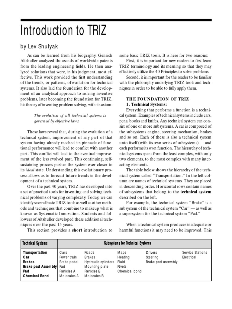 Introduction To TRIZ: by Lev Shulyak | PDF | Nature