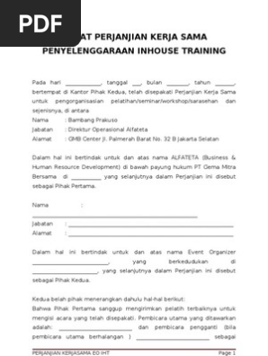 Surat Perjanjian Kerja Sama Inhouse Training