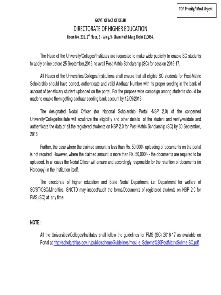 Directorate of Higher Education: Note | PDF
