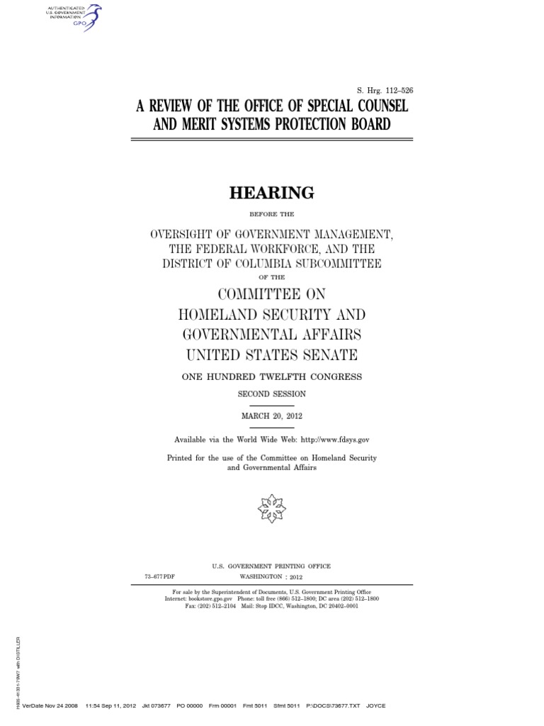 Senate Hearing, 112TH Congress A Review of The Office of Special