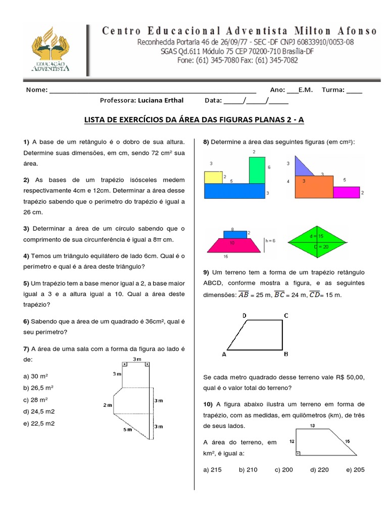 Exercícios de Área de Figuras Planas | PDF | Pi | Triângulo