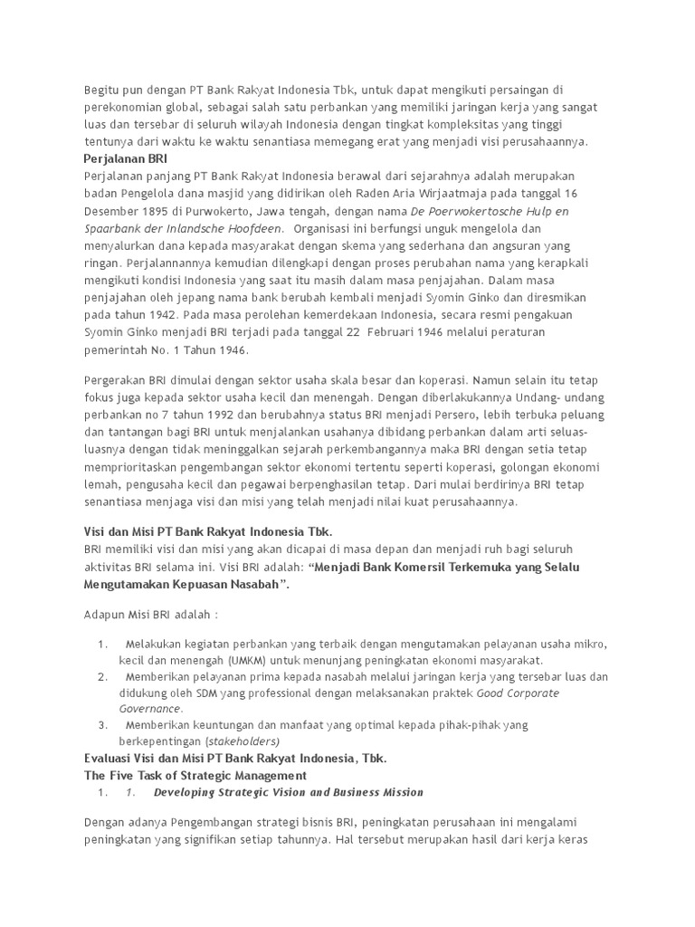 Visi dan Misi PT Bank Rakyat Indonesia | PDF | Karier & Perkembangan