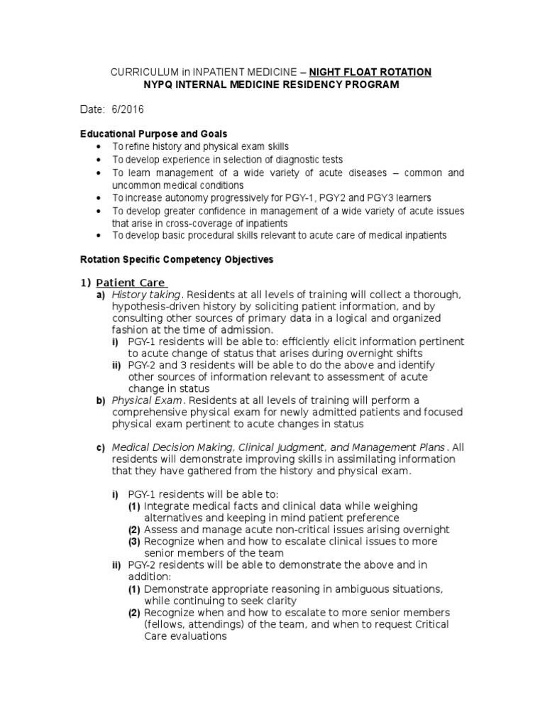 Developing Acute Care Skills Through the Night Float Rotation An