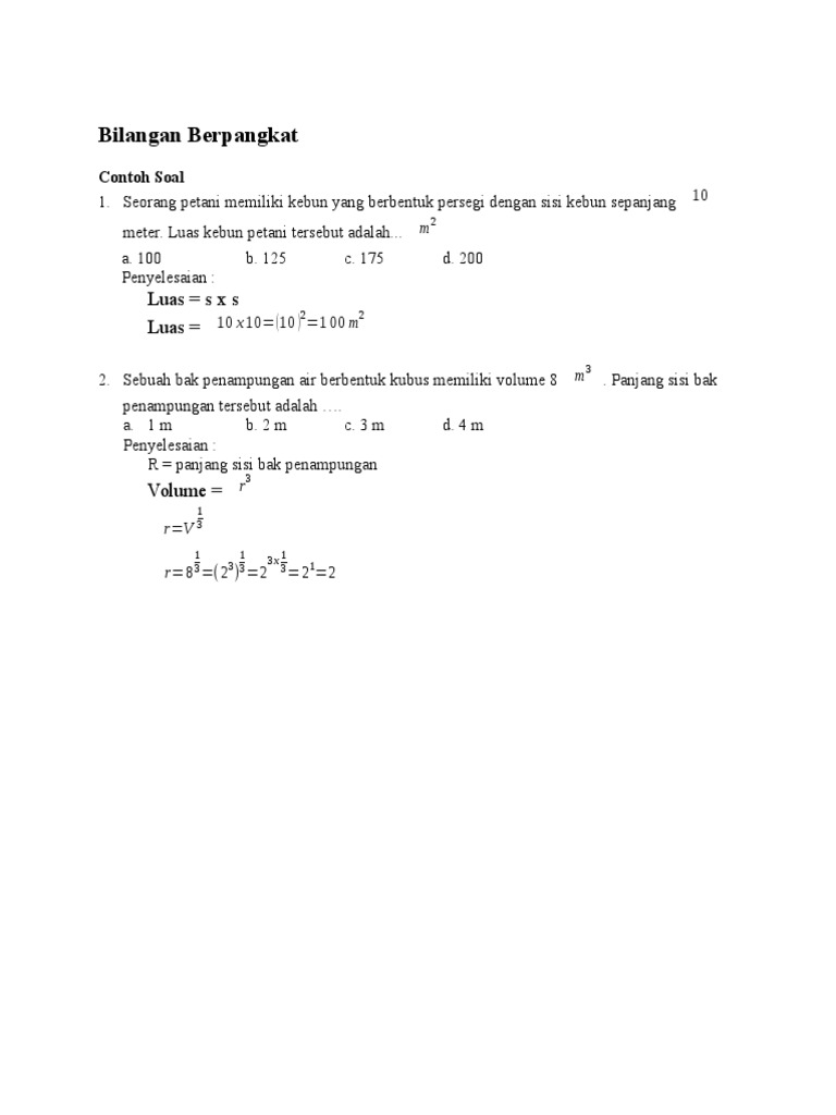 Contoh Soal Dan Jawaban Bilangan Berpangkat Smk Berbagai