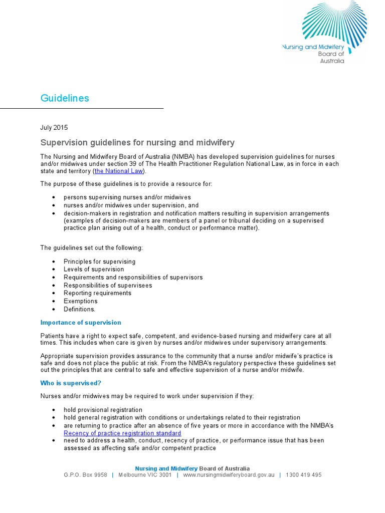 Nursing and Midwifery Board Guidelines Supervision Guidelines for