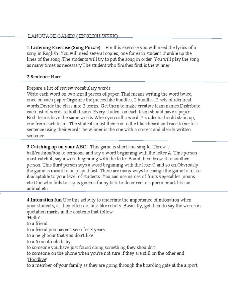 Fun English Language Games for Class | PDF | English Language | Word