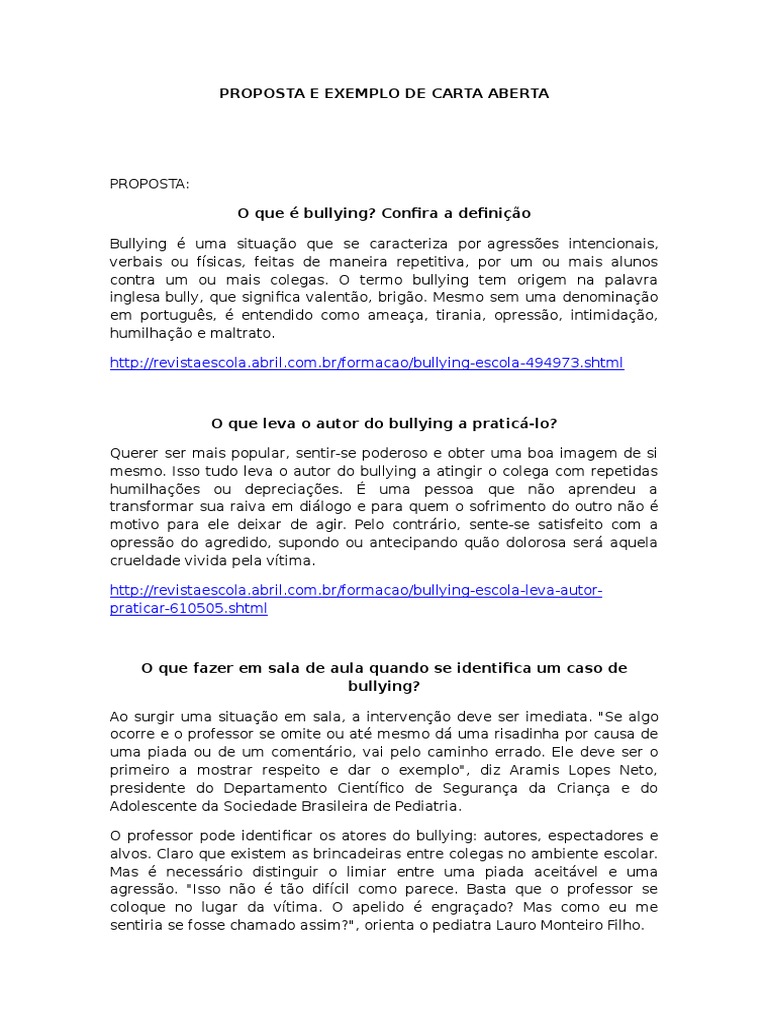 Proposta e Exemplo de Carta Aberta