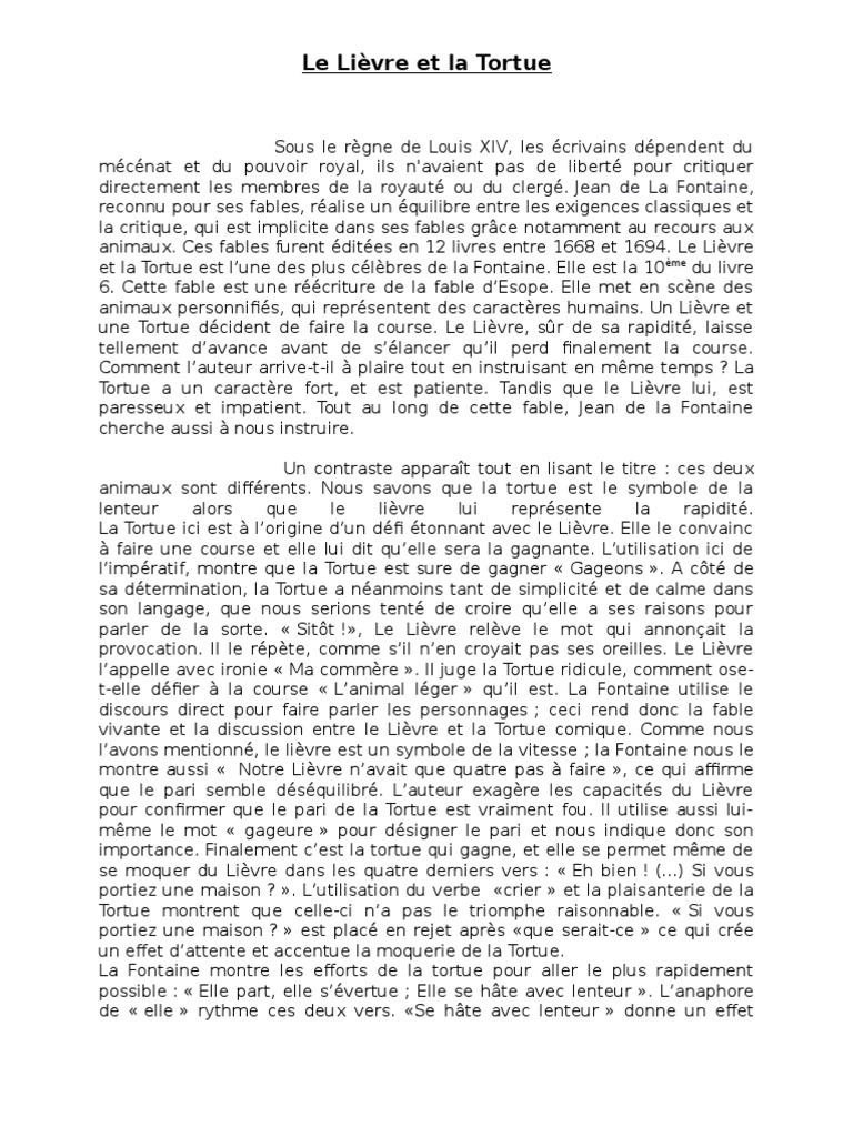 Le Lièvre Et La Tortue Texte à Imprimer