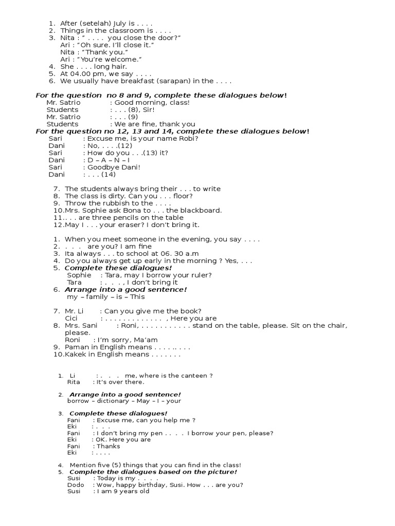 Classroom Dialogue Completion Exercises | PDF | Language Arts & Discipline