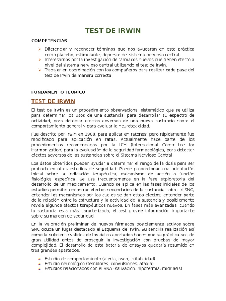 Test Irwin | PDF | Placebo | Benzodiazepinas