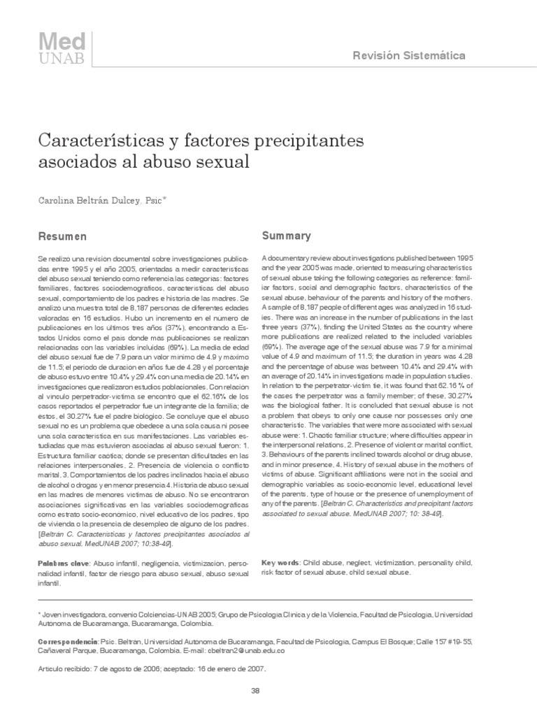 Factores del abuso sexual infantil | PDF | Abuso sexual | Violencia ...