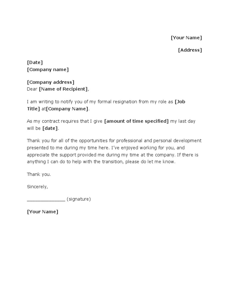 Formal Resignation Letter Template | PDF