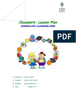 Classwork: Lesson Plan: Learning Unit: Classroom Items