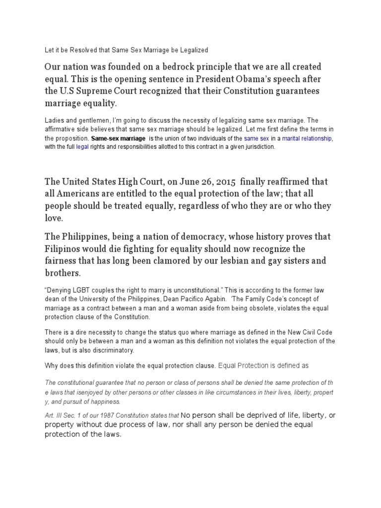 Legalizing Same-Sex Marriage Debate | PDF | Same Sex Marriage | Equal ...