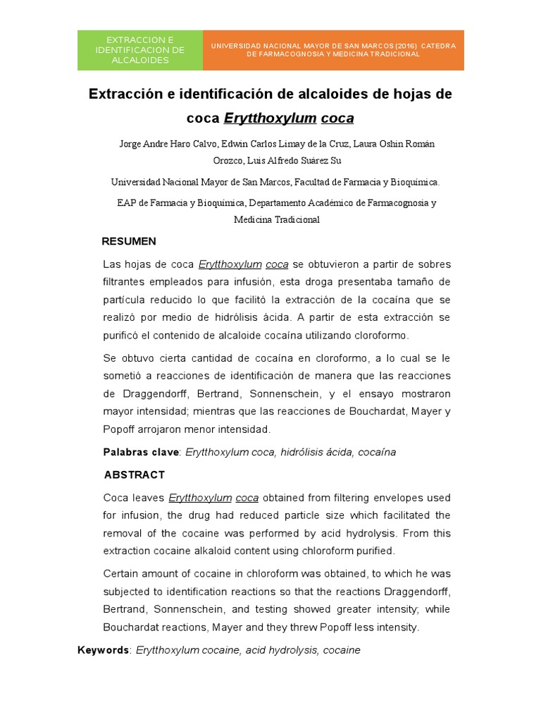 Extración e Identificación de Alcaloides de Las Hojas de Coca