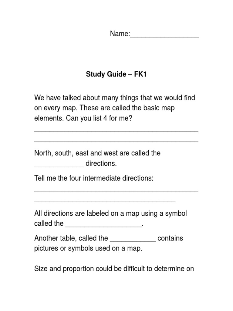 Map Elements Study Guide FK1 | PDF | Language Arts & Discipline ...
