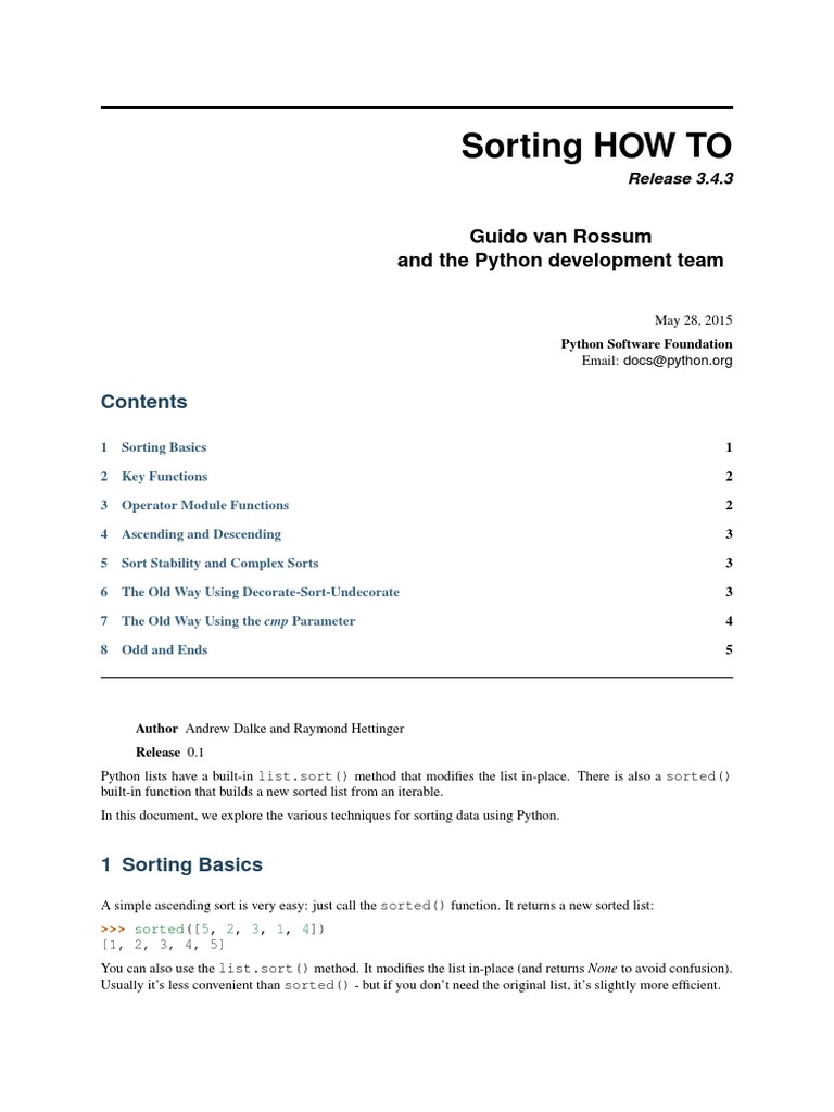 Sorting HOW TO: Guido Van Rossum and The Python Development Team | PDF ...
