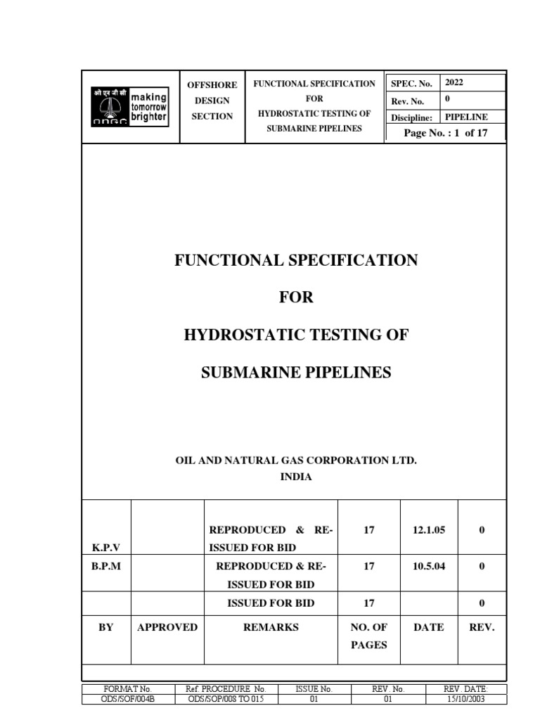 Hydrostatic Testing of Submarine Pipelines | PDF | Pipeline Transport ...
