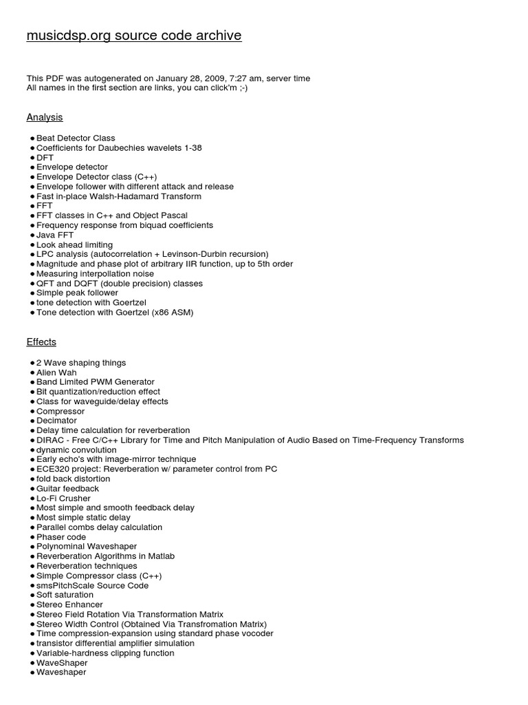 Music Dsp | Synthesizer | Algorithms - 