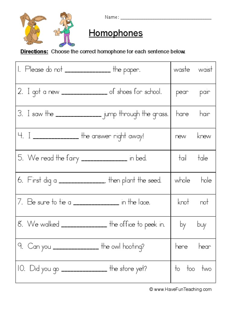Homophones Worksheet 5 | PDF | Language Arts \u0026 Discipline, image size:768x1024