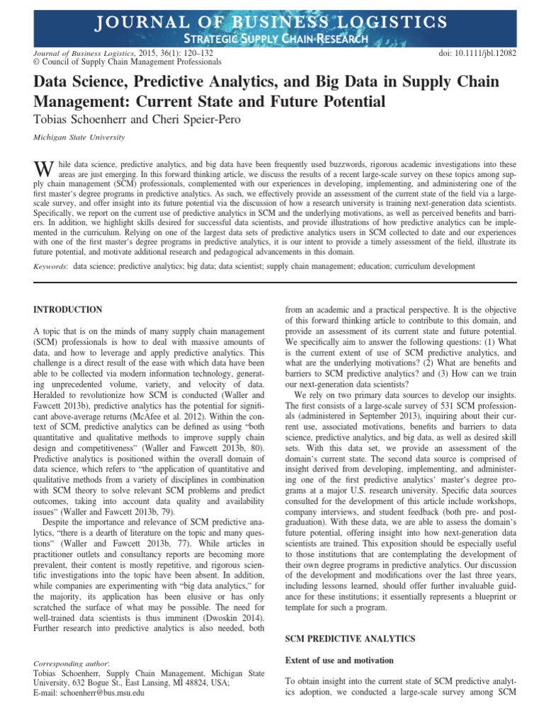 Data Science Predictive Analytics And Big Data In Supply Chain Pdf