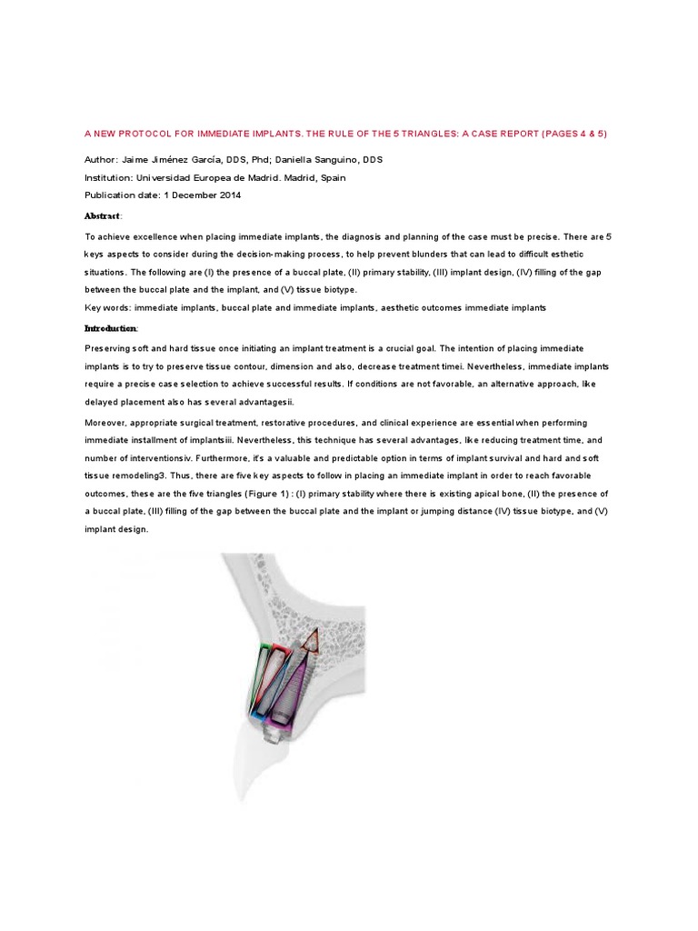 Immediate Implants: The 5 Triangle Protocol | PDF | Dental Implant | Mouth