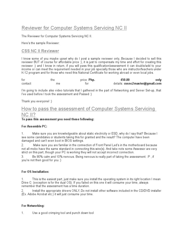 Reviewer For Computer Systems Servicing NC II | PDF | Operating System ...